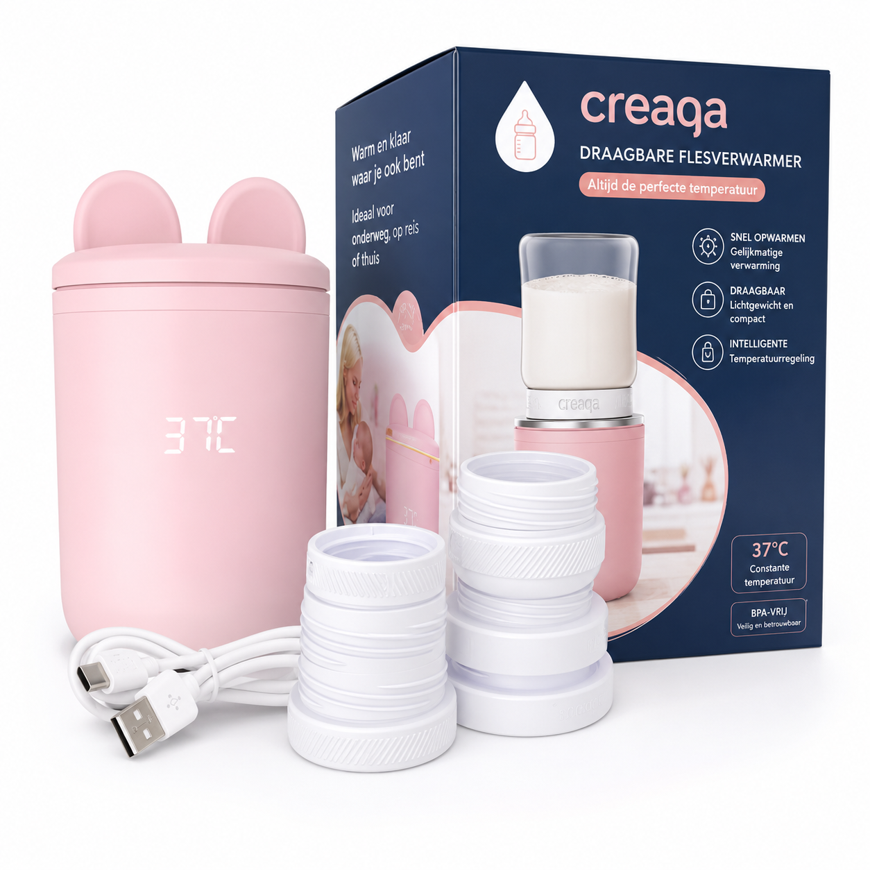 Creaqa - Draagbare flesverwarmer - Draadloos via USB 